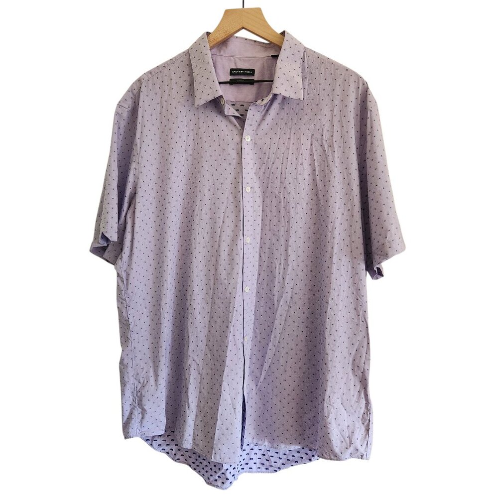 Zachary Prell Embroidered Crosses Blue Button Up Short Sleeve Cotton Shirt XXL